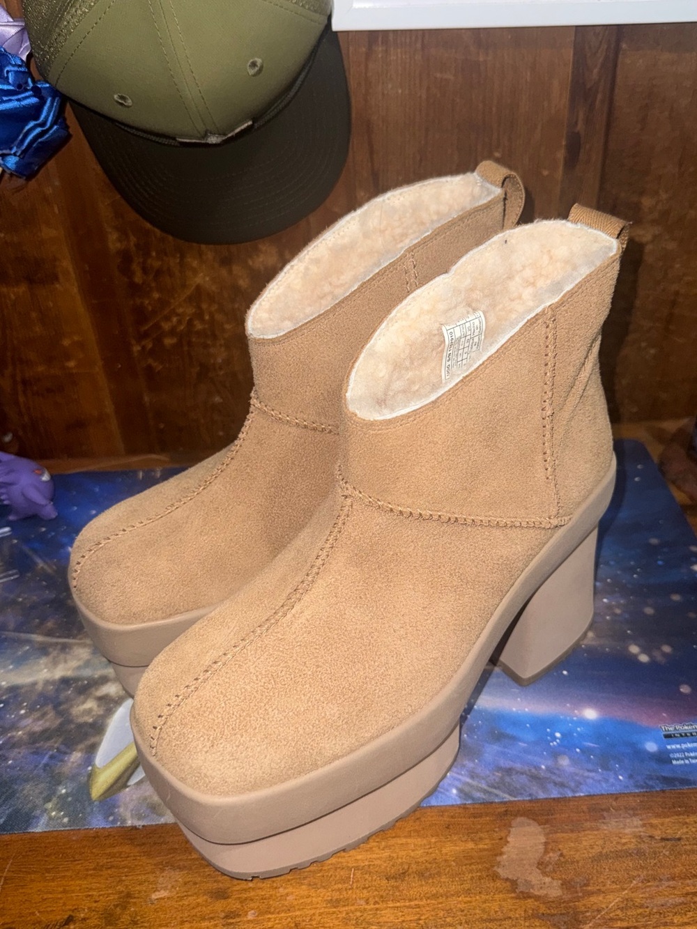 Ugg Tan Platform Ankle Booties with Shearling Lining